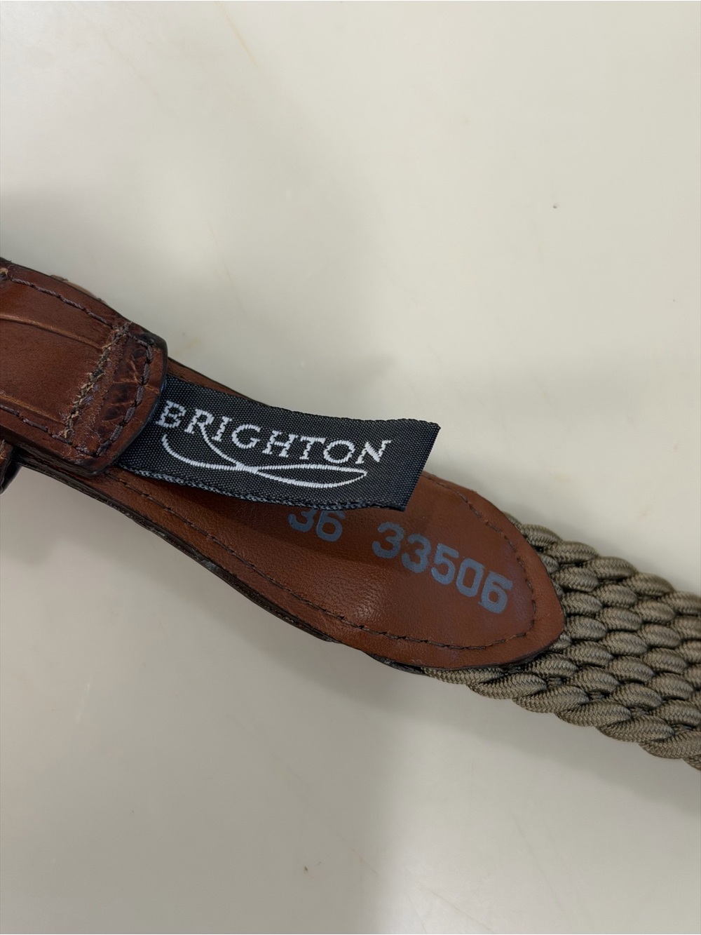 Brighton Beige Woven Elastic Cord Belt Brown Croco Leather Tab. Men’s Sz-36 - Picture 7 of 9